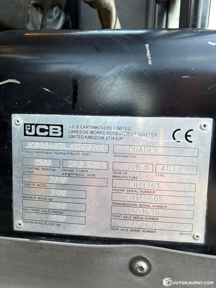 Wheel loader JCB 403, 2018, 2,277 h, Tampere - Kloubový nakladač: obrázek 2 Wheel loader JCB 403, 2018, 2,277 h, Tampere - Kloubový nakladač: obrázek 2