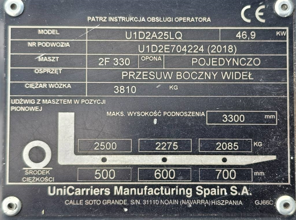 Plynový vysokozdvižný vozík UniCarriers U1D2A25LQ DX25: obrázek 19