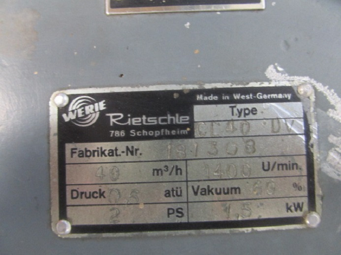 KOMPRESSOR RIETSCHLE CL40 DV - Náhradní díly pro Tiskařský stroj: obrázek 4 KOMPRESSOR RIETSCHLE CL40 DV - Náhradní díly pro Tiskařský stroj: obrázek 4