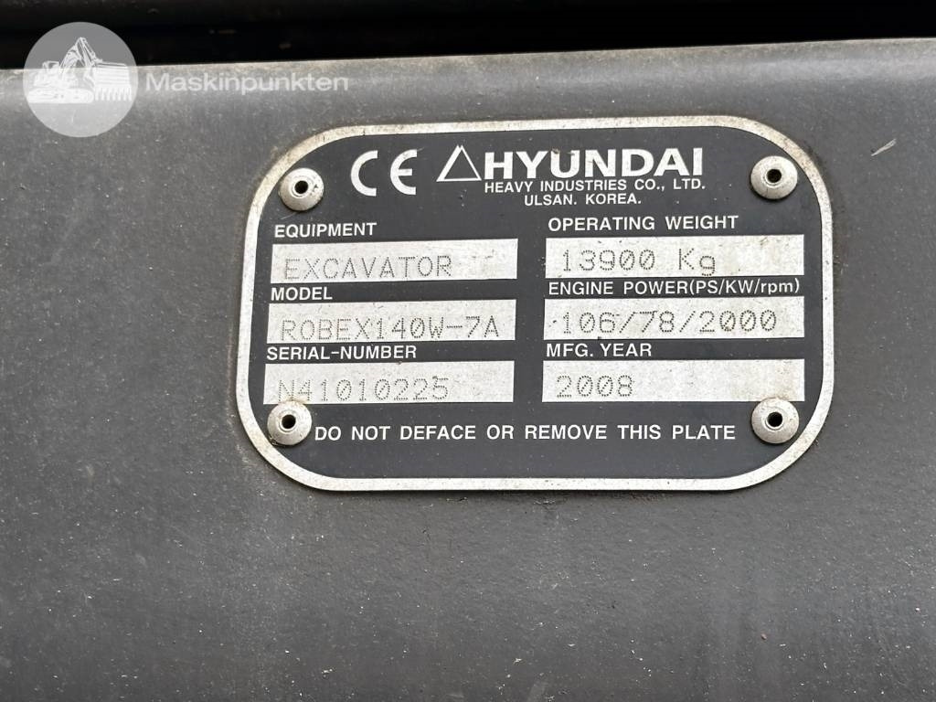 Kolesové rýpadlo Hyundai Robex 140 W-7 A: obrázek 8