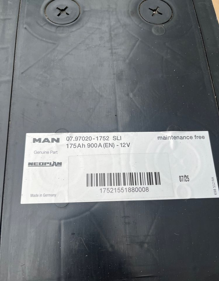 Akumulator MAN 175 Ah 900A 2025 rok - Elektrický systém pro Nákladní auto: obrázek 2 Akumulator MAN 175 Ah 900A 2025 rok - Elektrický systém pro Nákladní auto: obrázek 2