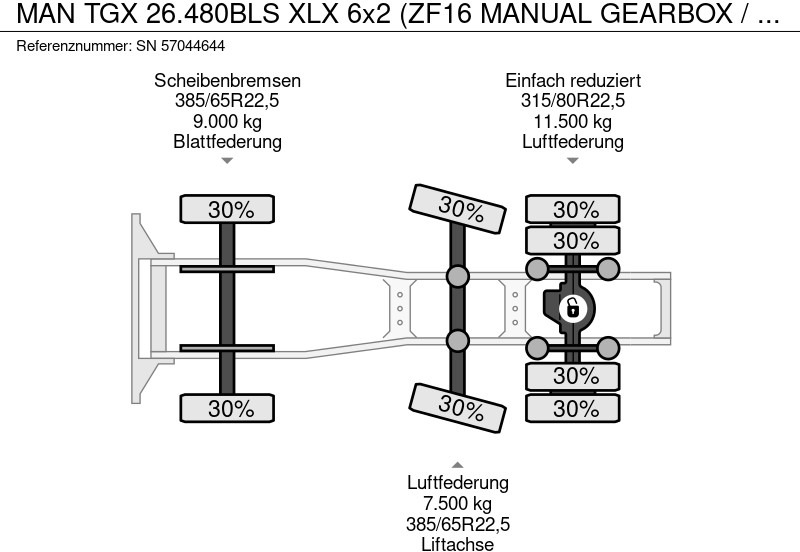 Tahač MAN TGX 26.480BLS XLX 6x2 (ZF16 MANUAL GEARBOX / EURO 5 / SLIDING FIFTH WHEEL / LIFT-AXLE / STEERING AXLE / AIRCONDITIONING): obrázek 13
