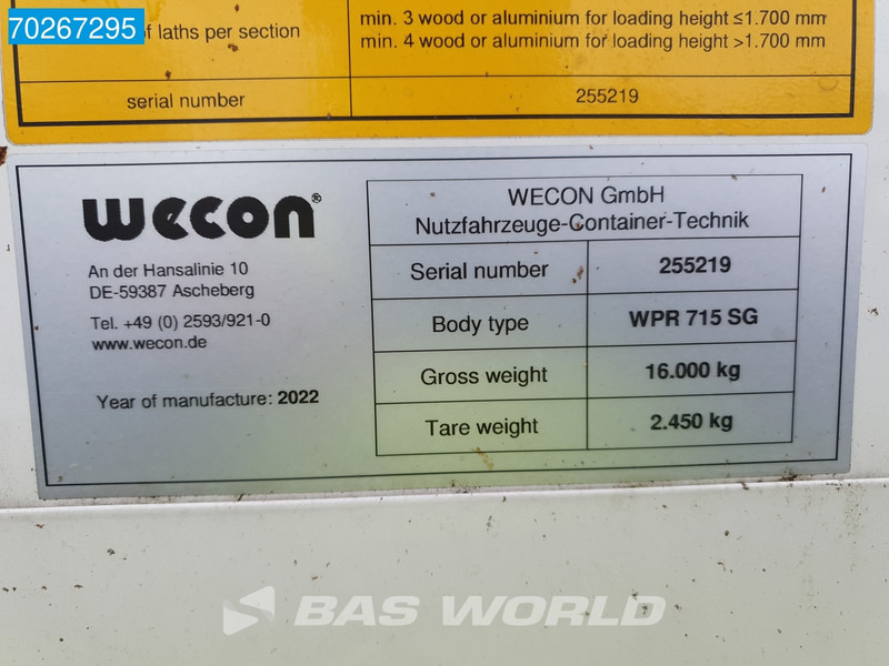 Plachtová nástavba Wecon WPR 715 SG 8X2 Durchladesysteem 20FT / BDF / Wecon / BDF Swap Body: obrázek 12