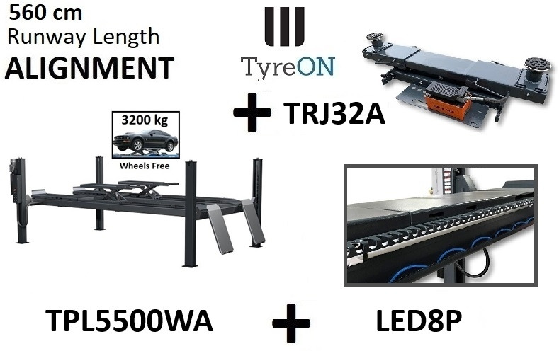 4 post alignment lift wheels free lifting system 5500kg + 3.2T axle jack + runway lights - Vybavení garáže/ Dílny: obrázek 1 4 post alignment lift wheels free lifting system 5500kg + 3.2T axle jack + runway lights - Vybavení garáže/ Dílny: obrázek 1