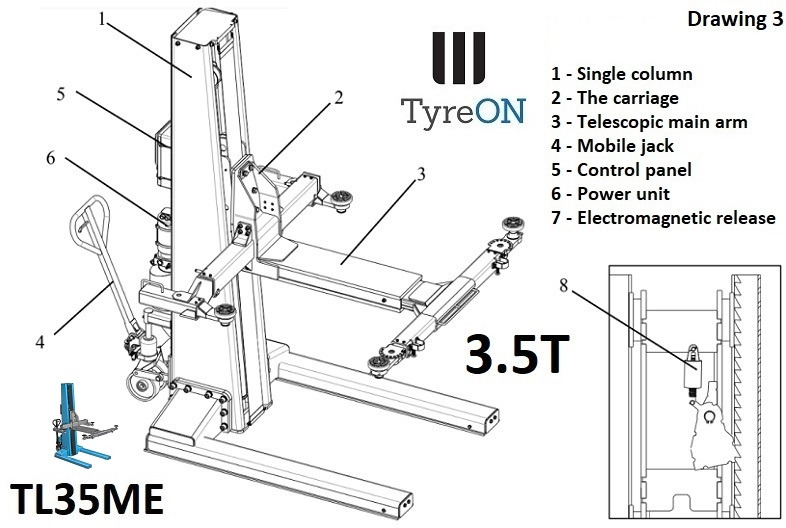 TL35ME mobile single post car lift - fully automatic - Vybavení garáže/ Dílny: obrázek 2 TL35ME mobile single post car lift - fully automatic - Vybavení garáže/ Dílny: obrázek 2
