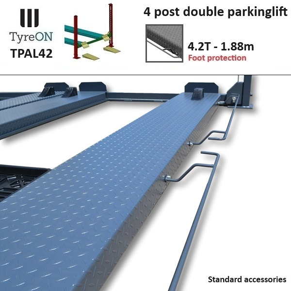 TPAL42 mobile double 4 post parking lift for car - 4.2T - Height 188 cm - Long 415 cm runways with automatic roll-off protection - 230V - To park 4 vehicles - Vybavení garáže/ Dílny: obrázek 5 TPAL42 mobile double 4 post parking lift for car - 4.2T - Height 188 cm - Long 415 cm runways with automatic roll-off protection - 230V - To park 4 vehicles - Vybavení garáže/ Dílny: obrázek 5