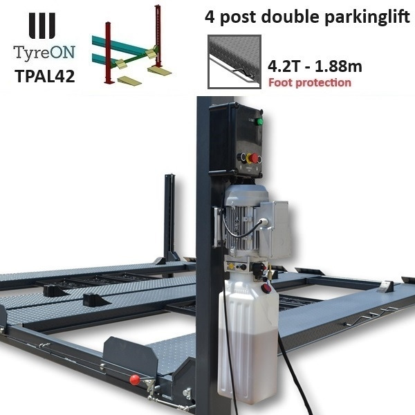 TPAL42 mobile double 4 post parking lift for car - 4.2T - Height 188 cm - Long 415 cm runways with automatic roll-off protection - 230V - To park 4 vehicles - Vybavení garáže/ Dílny: obrázek 4 TPAL42 mobile double 4 post parking lift for car - 4.2T - Height 188 cm - Long 415 cm runways with automatic roll-off protection - 230V - To park 4 vehicles - Vybavení garáže/ Dílny: obrázek 4