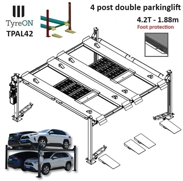 TPAL42 mobile double 4 post parking lift for car - 4.2T - Height 188 cm - Long 415 cm runways with automatic roll-off protection - 230V - To park 4 vehicles - Vybavení garáže/ Dílny: obrázek 3 TPAL42 mobile double 4 post parking lift for car - 4.2T - Height 188 cm - Long 415 cm runways with automatic roll-off protection - 230V - To park 4 vehicles - Vybavení garáže/ Dílny: obrázek 3