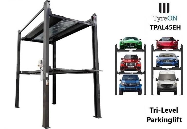 TPAL45EH 4 post car stacker lift - Three level parking lift 3 cars on each- Electrically unlocked - Close fitting platforms - 15 cm ramp height - Autostacker 2500kg + 2000kg - Vybavení garáže/ Dílny: obrázek 1 TPAL45EH 4 post car stacker lift - Three level parking lift 3 cars on each- Electrically unlocked - Close fitting platforms - 15 cm ramp height - Autostacker 2500kg + 2000kg - Vybavení garáže/ Dílny: obrázek 1
