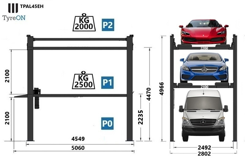 TPAL45EH 4 post car stacker lift - Three level parking lift 3 cars on each- Electrically unlocked - Close fitting platforms - 15 cm ramp height - Autostacker 2500kg + 2000kg - Vybavení garáže/ Dílny: obrázek 5 TPAL45EH 4 post car stacker lift - Three level parking lift 3 cars on each- Electrically unlocked - Close fitting platforms - 15 cm ramp height - Autostacker 2500kg + 2000kg - Vybavení garáže/ Dílny: obrázek 5
