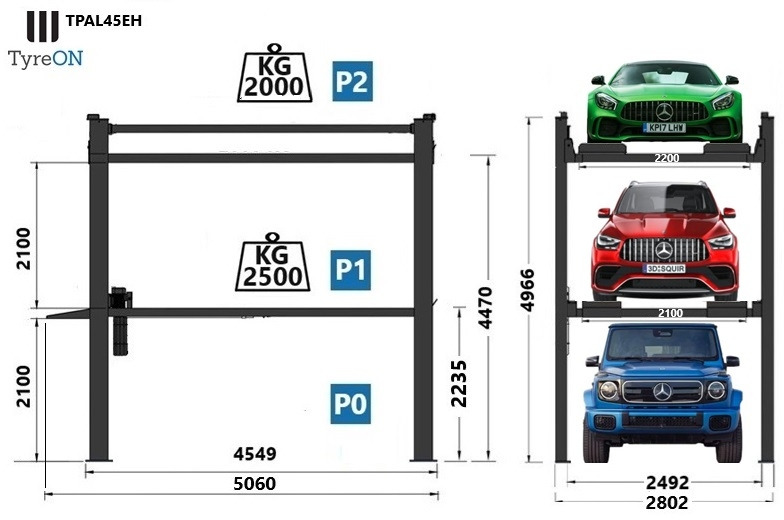 TPAL45EH 4 post car stacker lift - Three level parking lift 3 cars on each- Electrically unlocked - Close fitting platforms - 15 cm ramp height - Autostacker 2500kg + 2000kg - Vybavení garáže/ Dílny: obrázek 4 TPAL45EH 4 post car stacker lift - Three level parking lift 3 cars on each- Electrically unlocked - Close fitting platforms - 15 cm ramp height - Autostacker 2500kg + 2000kg - Vybavení garáže/ Dílny: obrázek 4