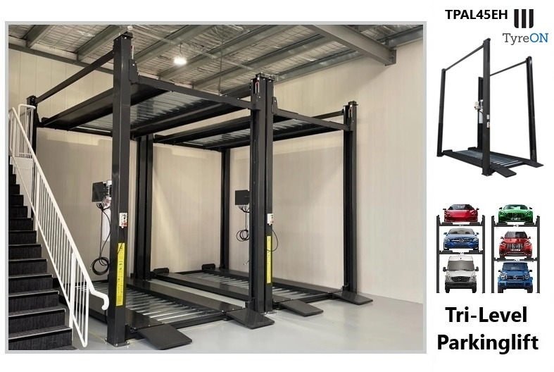 TPAL45EH 4 post car stacker lift - Three level parking lift 3 cars on each- Electrically unlocked - Close fitting platforms - 15 cm ramp height - Autostacker 2500kg + 2000kg - Vybavení garáže/ Dílny: obrázek 3 TPAL45EH 4 post car stacker lift - Three level parking lift 3 cars on each- Electrically unlocked - Close fitting platforms - 15 cm ramp height - Autostacker 2500kg + 2000kg - Vybavení garáže/ Dílny: obrázek 3