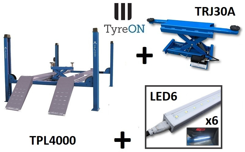 TPL4000 4 post lift 4T + TRJ30A 3T air hydraulic axle jack + LED6 runway lights - Vybavení garáže/ Dílny: obrázek 1 TPL4000 4 post lift 4T + TRJ30A 3T air hydraulic axle jack + LED6 runway lights - Vybavení garáže/ Dílny: obrázek 1