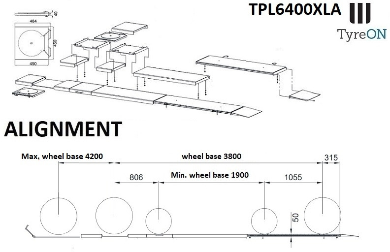 TPL6400XLA 4 post wheel alignment lift - 5.8 m runways - 6.4T - Vybavení garáže/ Dílny: obrázek 3 TPL6400XLA 4 post wheel alignment lift - 5.8 m runways - 6.4T - Vybavení garáže/ Dílny: obrázek 3