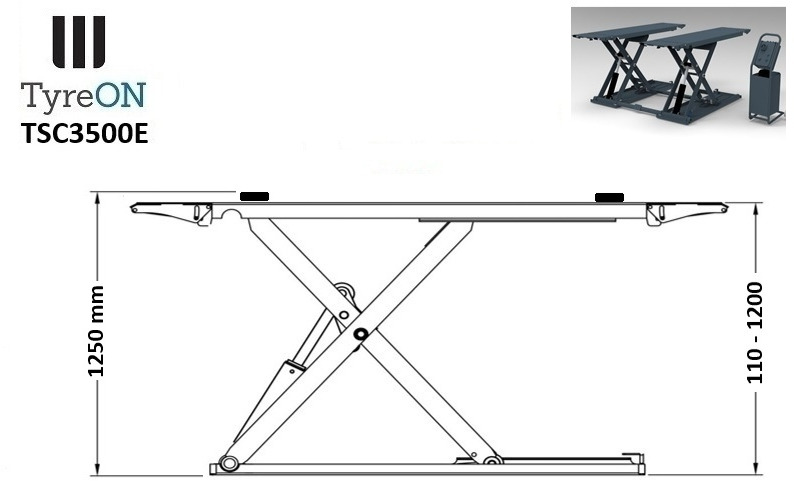 TSC3500E mobile midrise car scissor lift with electrical release - Capacity 3,5T - Lifting height 125 cm - 230V - Graphite gray - Vybavení garáže/ Dílny: obrázek 5 TSC3500E mobile midrise car scissor lift with electrical release - Capacity 3,5T - Lifting height 125 cm - 230V - Graphite gray - Vybavení garáže/ Dílny: obrázek 5