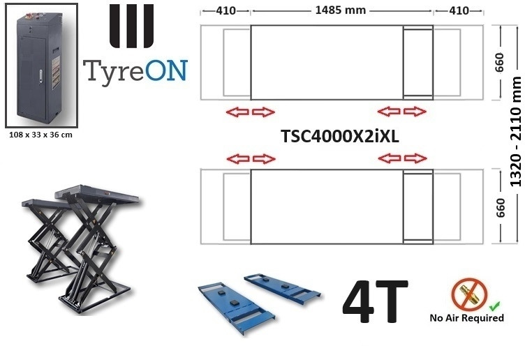 Vybavení garáže/ Dílny TSC4000X2iXL In floor scissor lift - Double extensions - 12 cm installation depth - Hydromechanically locked - No compressed air required - 4T: obrázek 6
