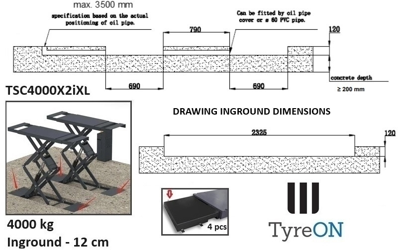 Vybavení garáže/ Dílny TSC4000X2iXL In floor scissor lift - Double extensions - 12 cm installation depth - Hydromechanically locked - No compressed air required - 4T: obrázek 7