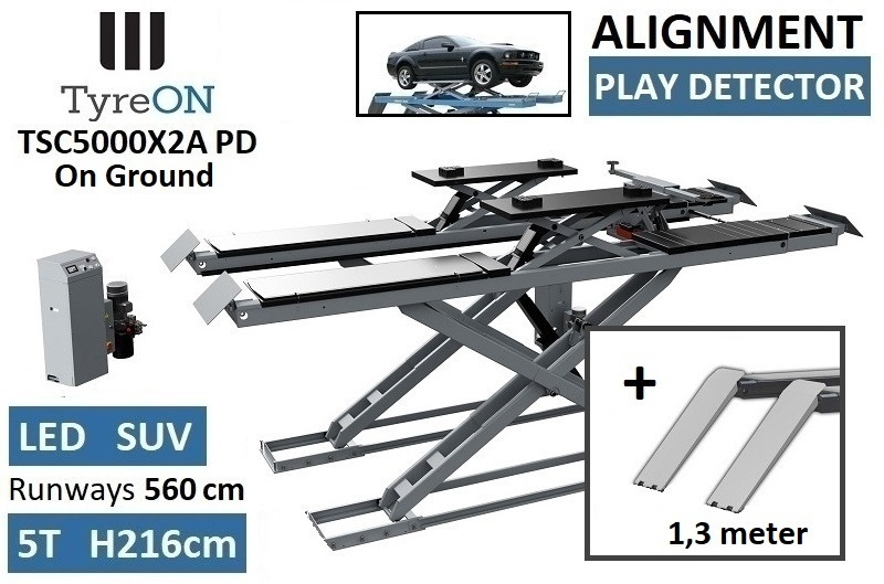 TSC5000X2A PD Alignment scissor lift - On floor - Free wheel lifting system - 5.6 m lightened runways - 5T - Play detector - Mounted on the floor - Vybavení garáže/ Dílny: obrázek 1 TSC5000X2A PD Alignment scissor lift - On floor - Free wheel lifting system - 5.6 m lightened runways - 5T - Play detector - Mounted on the floor - Vybavení garáže/ Dílny: obrázek 1