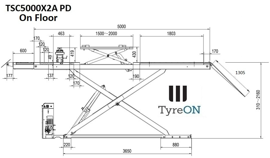 TSC5000X2A PD Alignment scissor lift - On floor - Free wheel lifting system - 5.6 m lightened runways - 5T - Play detector - Mounted on the floor - Vybavení garáže/ Dílny: obrázek 2 TSC5000X2A PD Alignment scissor lift - On floor - Free wheel lifting system - 5.6 m lightened runways - 5T - Play detector - Mounted on the floor - Vybavení garáže/ Dílny: obrázek 2
