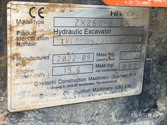 2022 Hitachi ZX26U-6 Mini Excavator: <6.6t - Mini rýpadlo: obrázek 1 2022 Hitachi ZX26U-6 Mini Excavator: <6.6t - Mini rýpadlo: obrázek 1