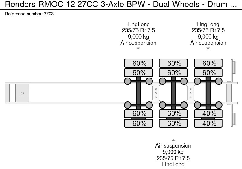 Kontejnerovy návěs/ Výměnná nástavba Renders RMOC 12 27CC 3-Assen BPW - Dubbellucht - Trommelremmen - 40FT - Schotelhoogte 105cm: obrázek 20