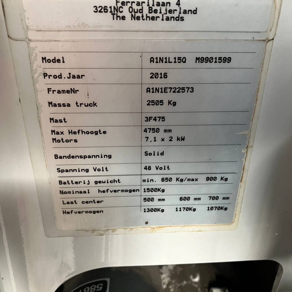 Elektrický vysokozdvižný vozík Unicarriers ET15 (A1N1L15Q) EX Zone 2: obrázek 18