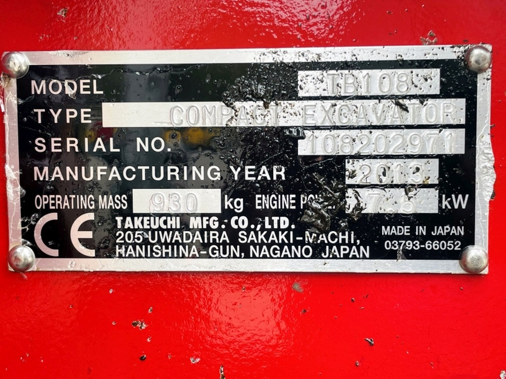 Takeuchi TB108 (3983) - Mini rýpadlo: obrázek 3 Takeuchi TB108 (3983) - Mini rýpadlo: obrázek 3