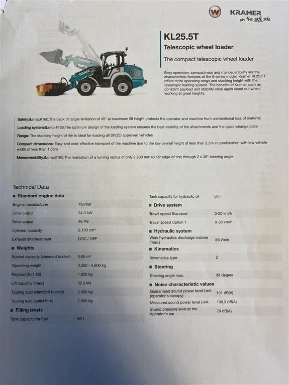 Kramer KL25.5T med Teleskoparm, så den har stor rækkevid - Teleskopický kolový nakladač: obrázek 5 Kramer KL25.5T med Teleskoparm, så den har stor rækkevid - Teleskopický kolový nakladač: obrázek 5