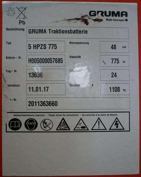 GRUMA 48 Volt 5 PzS 775 Ah - Akumulátor: obrázek 5 GRUMA 48 Volt 5 PzS 775 Ah - Akumulátor: obrázek 5