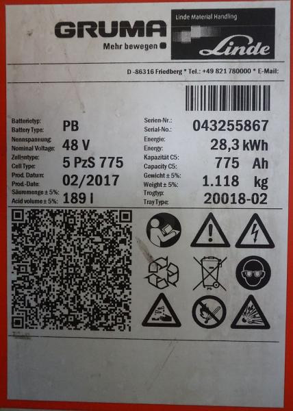 GRUMA 48 Volt 5 PzS 775 Ah - Akumulátor: obrázek 5 GRUMA 48 Volt 5 PzS 775 Ah - Akumulátor: obrázek 5