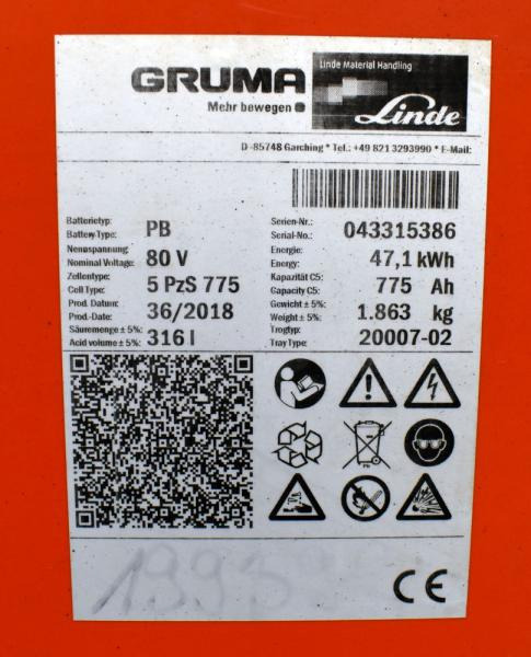 GRUMA 80 Volt 5 PzS 775 Ah - Akumulátor: obrázek 5 GRUMA 80 Volt 5 PzS 775 Ah - Akumulátor: obrázek 5