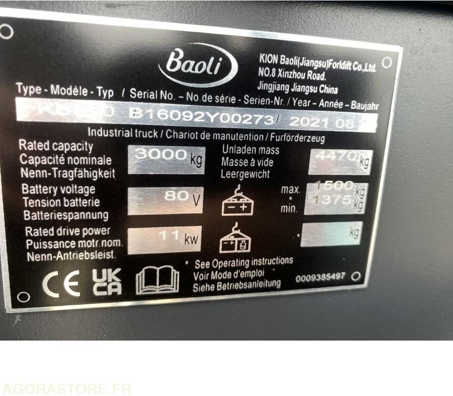 Chariot élévateur NEUF BAOLI KBE30N 3T ELECTRIQUE - Elektrický vysokozdvižný vozík: obrázek 3 Chariot élévateur NEUF BAOLI KBE30N 3T ELECTRIQUE - Elektrický vysokozdvižný vozík: obrázek 3