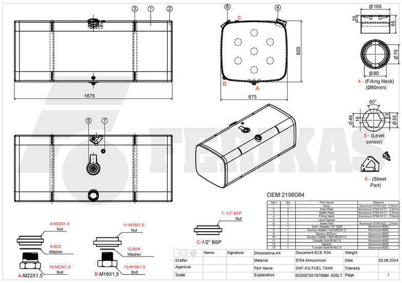 Nový Palivová nádrž pro Nákladní auto DAF New aluminum fuel tank 620L: obrázek 9