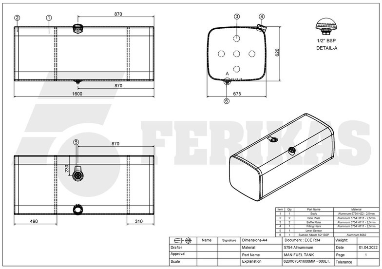 Nový Palivová nádrž pro Nákladní auto MAN New aluminum fuel tank 600L: obrázek 8