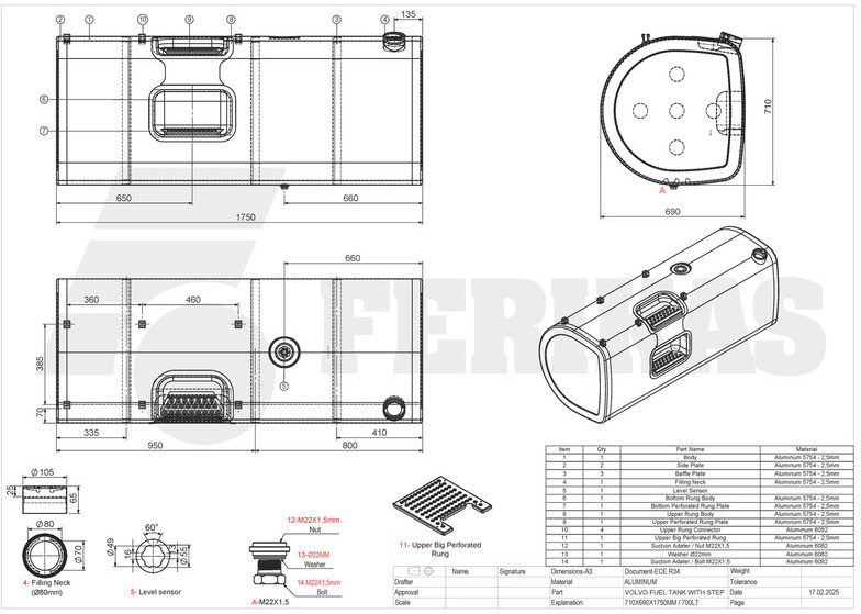 Nový Palivová nádrž pro Nákladní auto Volvo New aluminum fuel tank 700L: obrázek 11 Nový Palivová nádrž pro Nákladní auto Volvo New aluminum fuel tank 700L: obrázek 11