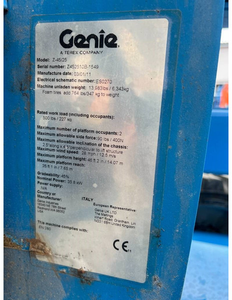 Kloubová plošina Genie Z45/25 JRT 4x4 diesel 16m (1601): obrázek 11