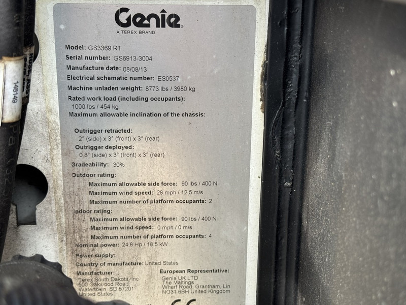 Nůžková plošina Genie GS 3369 RT  Hoogwerker / Arbeitsbuhne 12mtr werkhoogte 4x4 Kubota DIESEL 2013: obrázek 13