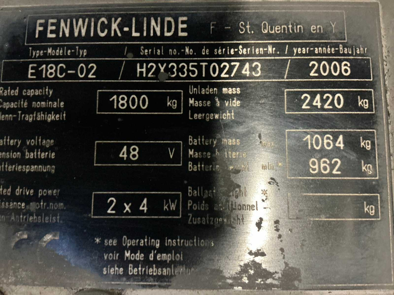 2006 LINDE-FENWICK E18C-02 FORKLIFT - Vysokozdvižný vozík: obrázek 2 2006 LINDE-FENWICK E18C-02 FORKLIFT - Vysokozdvižný vozík: obrázek 2