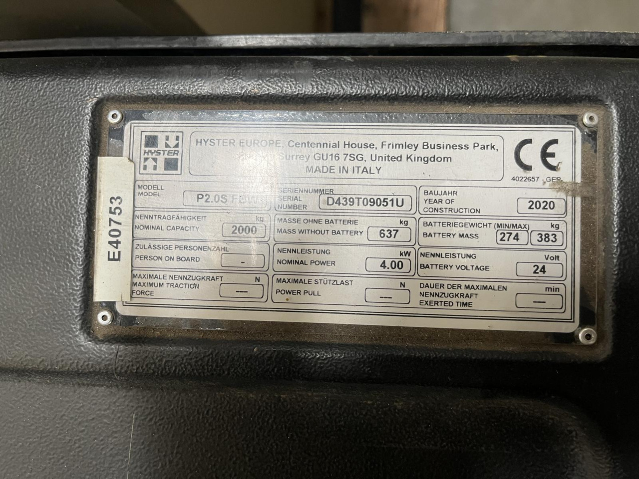 Hyster P2.0S FBW - Paletový vozík: obrázek 4 Hyster P2.0S FBW - Paletový vozík: obrázek 4