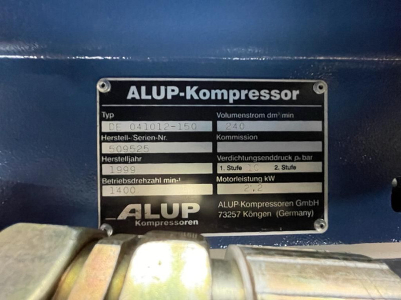 Alup 2.2 kW 240 L / min 10 Bar Elektrische Zuigercompressor op ketel - Mobilní kompresor: obrázek 3 Alup 2.2 kW 240 L / min 10 Bar Elektrische Zuigercompressor op ketel - Mobilní kompresor: obrázek 3