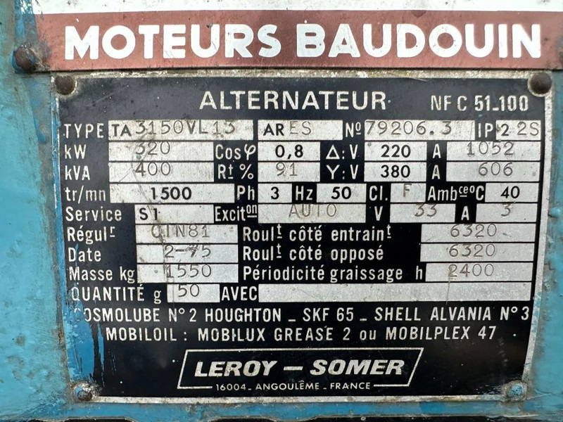 Elektrický generátor Baudouin DNP12SI Leroy Somer 400 kVA noodstroom generatorset 317 hours: obrázek 9