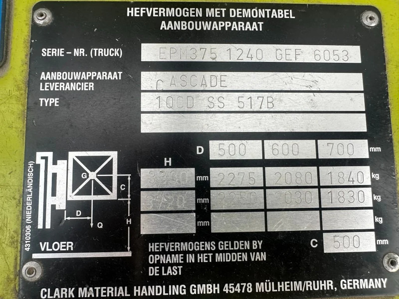 Elektrický vysokozdvižný vozík Clark EPM25N 2.5 ton Duplex Sideshift Elektra Heftruck: obrázek 10