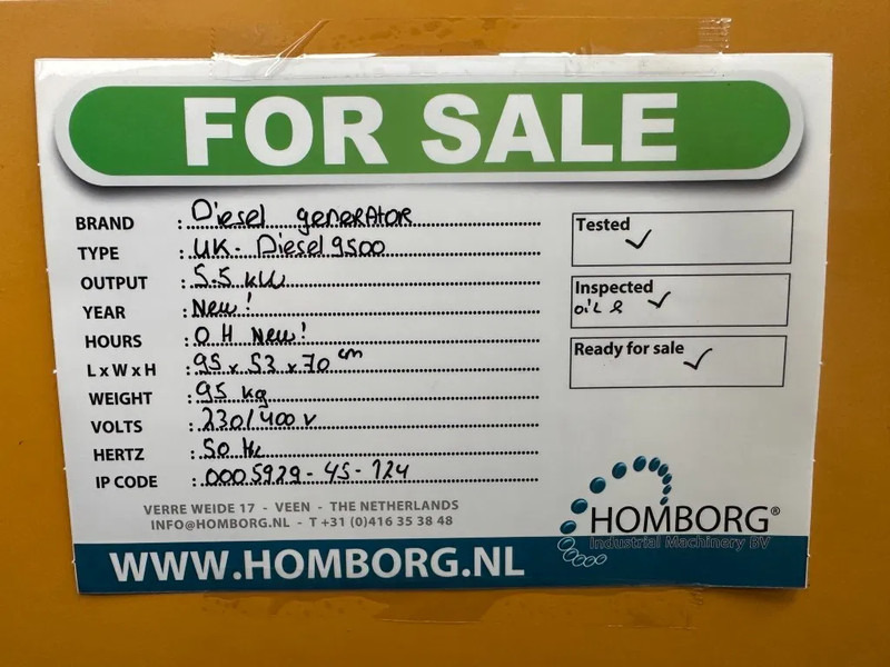 Nový Elektrický generátor Diesel Diesel Generator UK-9500 5.5 kW 230 en 400 Volt Silent Diesel generator New !: obrázek 12 Nový Elektrický generátor Diesel Diesel Generator UK-9500 5.5 kW 230 en 400 Volt Silent Diesel generator New !: obrázek 12