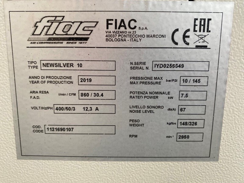 Nový Mobilní kompresor Fiac New Silver 10 Silent 7.5 kW 860 L / min 10 bar Elektrische Schroefcompressor: obrázek 6