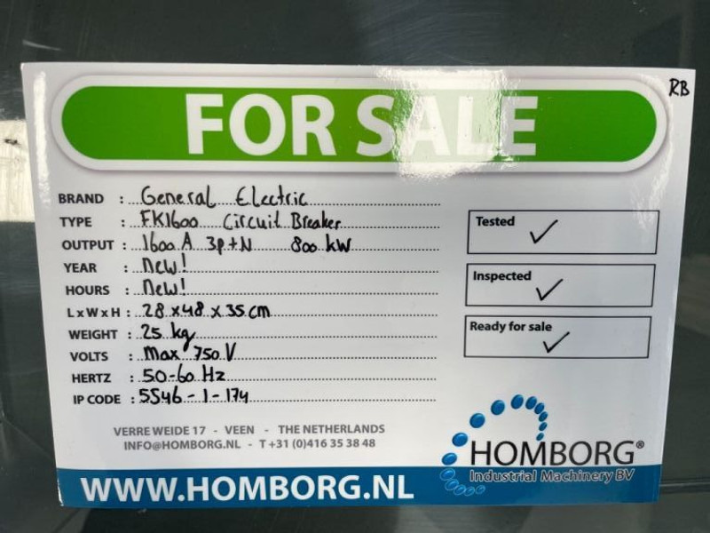 Nový Elektrický generátor General Electric FK1600 Circuit breaker / hoofdschakelaar NEW!: obrázek 8