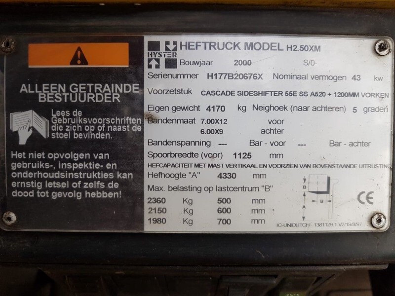 Hyster H2.50XM 2.5 ton Duplex Sideshift LPG Heftruck - Plynový vysokozdvižný vozík: obrázek 4 Hyster H2.50XM 2.5 ton Duplex Sideshift LPG Heftruck - Plynový vysokozdvižný vozík: obrázek 4