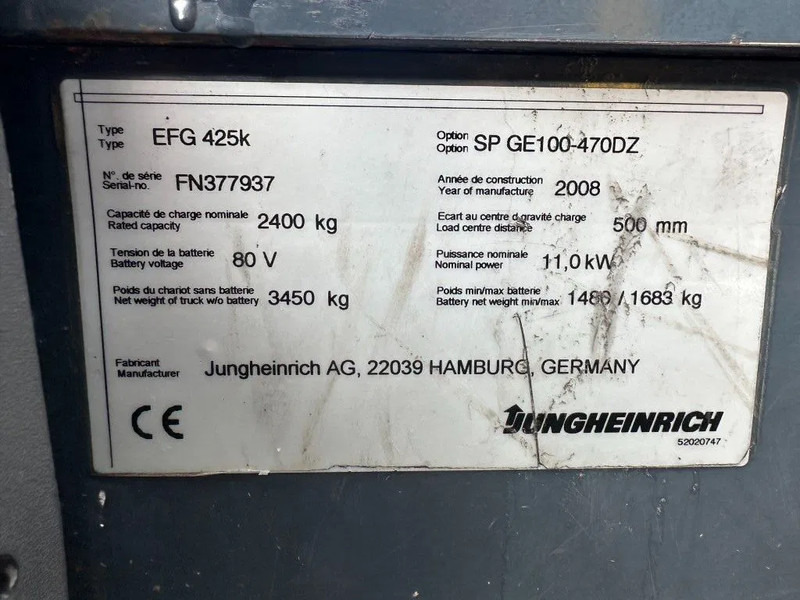 Jungheinrich EFG 425 K 2.5 ton Triplex Freelift Sideshift Elektra Heftruck - Elektrický vysokozdvižný vozík: obrázek 5 Jungheinrich EFG 425 K 2.5 ton Triplex Freelift Sideshift Elektra Heftruck - Elektrický vysokozdvižný vozík: obrázek 5