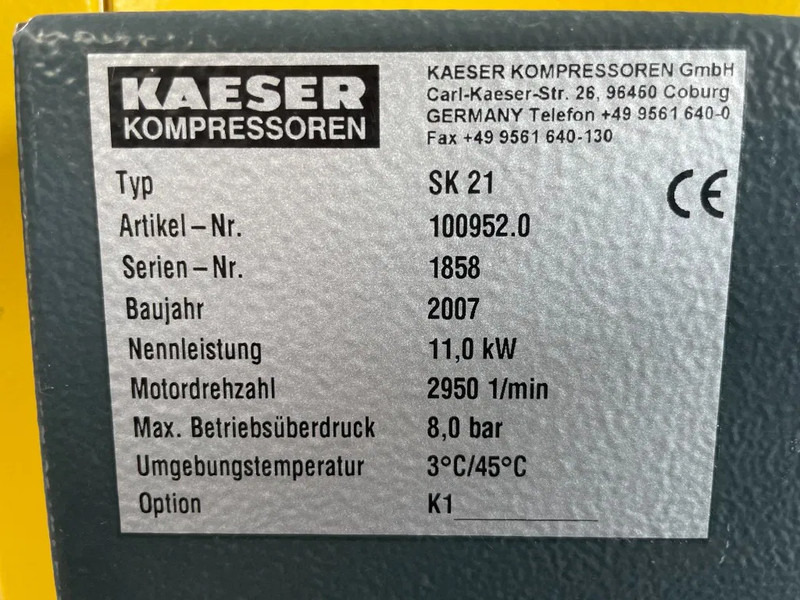 Kaeser SK21 - 11 kW elektrische schroefcompressor - Mobilní kompresor: obrázek 4 Kaeser SK21 - 11 kW elektrische schroefcompressor - Mobilní kompresor: obrázek 4