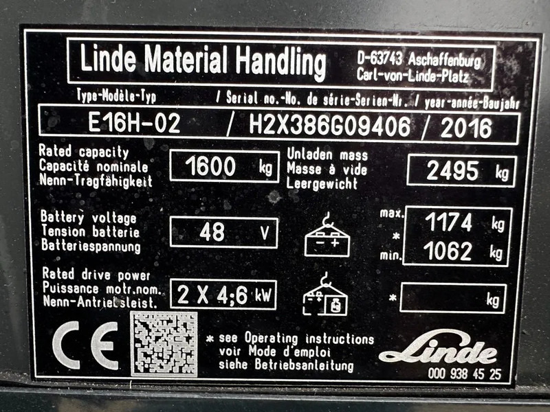 Linde E16H-02 1.6 ton Triplex Freelift Sideshift Elektra Heftruck 2016 - Elektrický vysokozdvižný vozík: obrázek 4 Linde E16H-02 1.6 ton Triplex Freelift Sideshift Elektra Heftruck 2016 - Elektrický vysokozdvižný vozík: obrázek 4