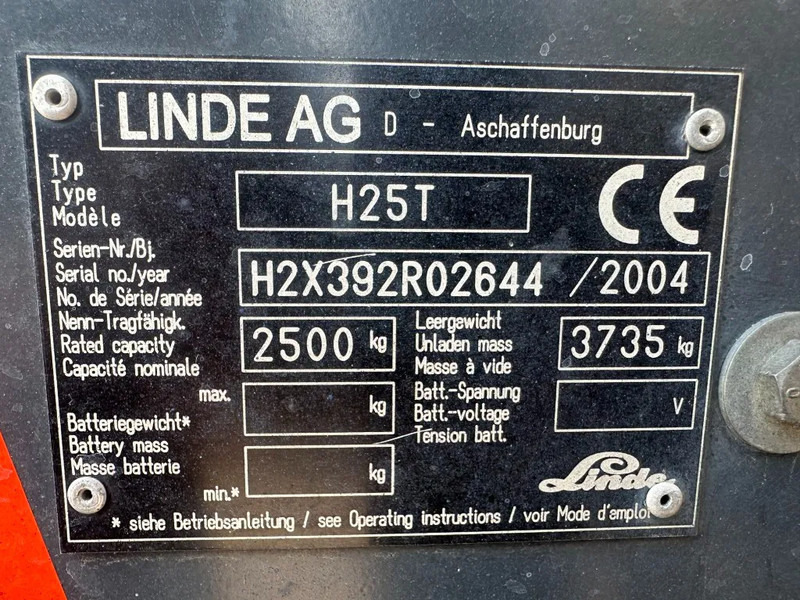 Linde H25T 2.5 ton Triplex Freelift Sideshift LPG Heftruck - Plynový vysokozdvižný vozík: obrázek 4 Linde H25T 2.5 ton Triplex Freelift Sideshift LPG Heftruck - Plynový vysokozdvižný vozík: obrázek 4